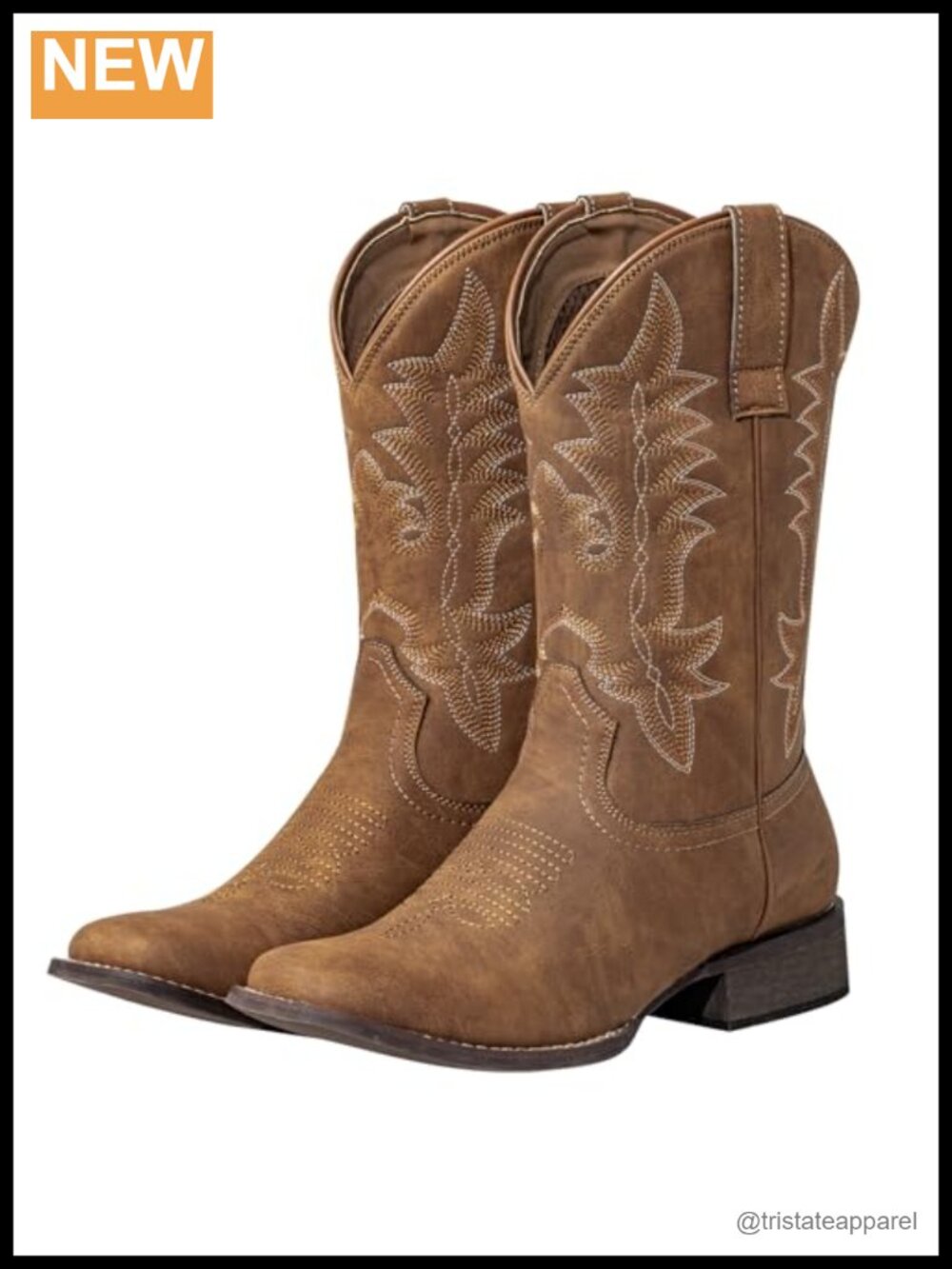 Faux Leather Square Toe Cowboy Boots Mid-Calf Western Pull-On